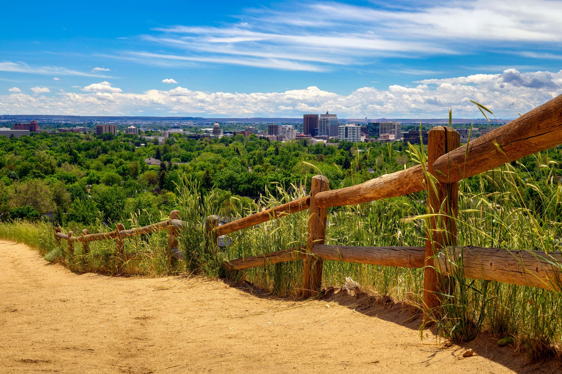 Camels Back Trail in Camel's Back Park. with views of Boise skyline in Idaho